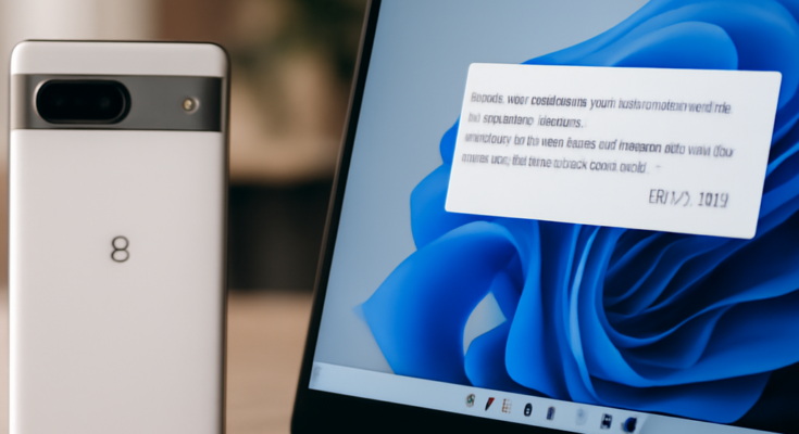 Symbolbild zu Windows-11-Bug: genervter Nutzer vor eingefrorenem Windows-11-Desktop, Sicherheitswarnung oder Schild-Icon im Vordergrund, Text-Hinweis auf Smart App Control, blockierte Programme und Microsoft-Fix in Vorbereitung.