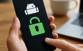 Symbolbild zu Android-Sicherheitslücke: Smartphone mit Android-Logo in Nahaufnahme, darüber ein rotes Warnsymbol oder ein Schild mit Schloss, das auf eine kritische Schwachstelle und dringend nötige Sicherheitsupdates hinweist.