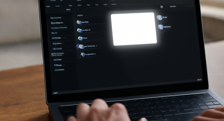 Alt-Text: „Windows-11-Desktop mit geöffnetem Dateiexplorer im Dark Mode, dessen dunkle Oberfläche durch kurz aufblitzende weiße Flächen gestört wird, die den Darstellungsfehler und die irritierenden Lichtblitze im Explorer veranschaulichen.“