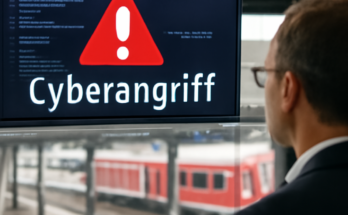 Alt-Text: **„Deutsche Bahn meldet IT-Störung nach Cyberangriff; Betriebssysteme und Informationsdienste teils eingeschränkt.“**