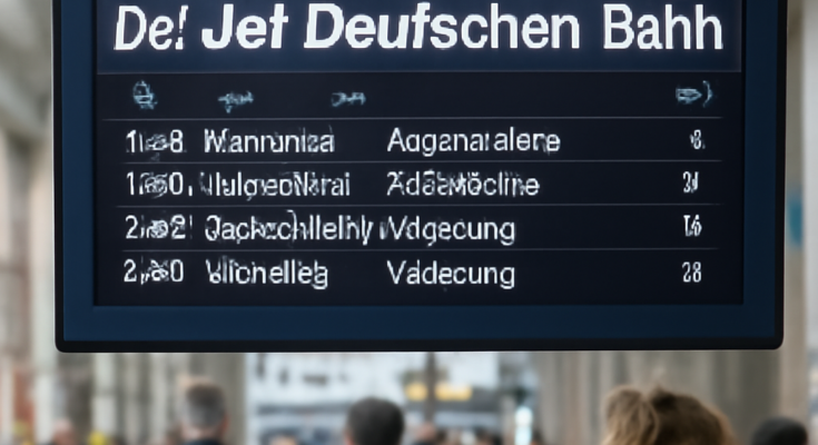Bahnhofsanzeige mit Verspätungsmeldungen: Erneute IT‑Störung bei der Deutschen Bahn beeinträchtigt den Zugverkehr und führt zu Verzögerungen sowie kurzfristigen Fahrplanänderungen.