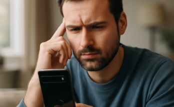 Alt-Text: „Google Pixel-Smartphone in der Hand eines Nutzers, auf dem Display ist der Bildschirm für ein Systemupdate mit dem Februar-Patch zu sehen; Fokus auf unspektakulärem Wartungsupdate mit Sicherheits- und Stabilitätsverbesserungen statt neuer Funktionen, was für Enttäuschung bei Pixel-Fans sorgt.“