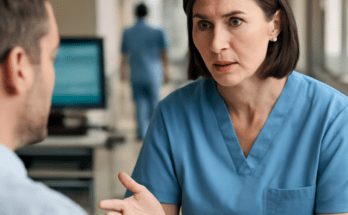 IT-Techniker im Serverraum des Wiesbadener Krankenhauses beim Neustart der Server nach behobener IT-Störung.