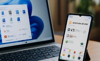 Alt-Text: „Windows-11-Startmenü mit hervorgehobenen Kacheln für Microsoft-Dienste, die zwischen regulären App-Symbolen als Werbung beziehungsweise Empfehlungen eingeblendet werden.“