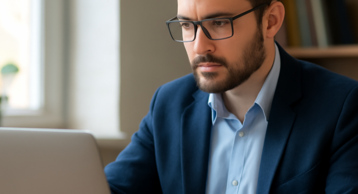 Symbolbild: Bürogebäude und Standort-Pin vor digitalem Schloss und Daten-Overlay – IT-Sicherheit als Standortfaktor für Unternehmen.