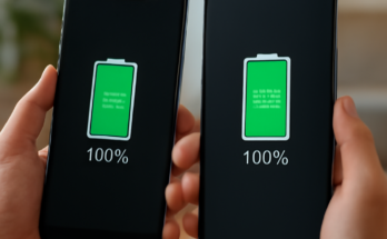 Smartphone-Akkuanzeige und Android-Update-Symbol: Google-Update optimiert Energiemanagement und verlängert die Laufzeit bei Samsung- und Xiaomi-Geräten.