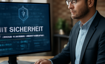 Symbolbild: Stromnetz-Leitwarte mit digitalen Sicherheits-Overlays, Schloss-Icon und Warnhinweisen – IT-/OT-Security und Cyber-Resilienz im Energiesektor (KRITIS, NIS2, Incident Response).