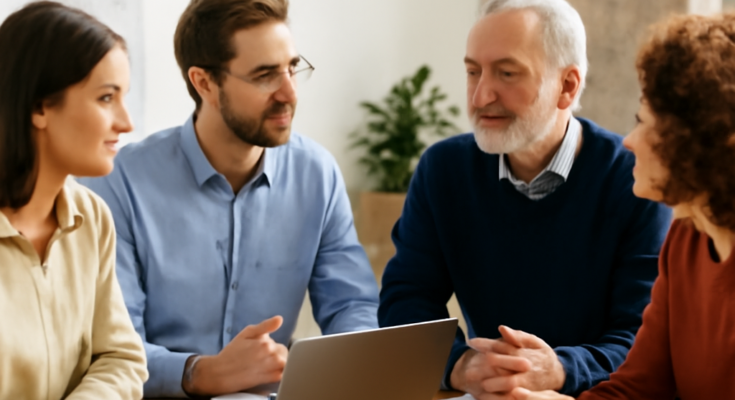 Teilnehmende beim IT-Sicherheits-Stammtisch im Austausch über Phishing, Ransomware und Best Practices wie MFA, Updates und Backups.