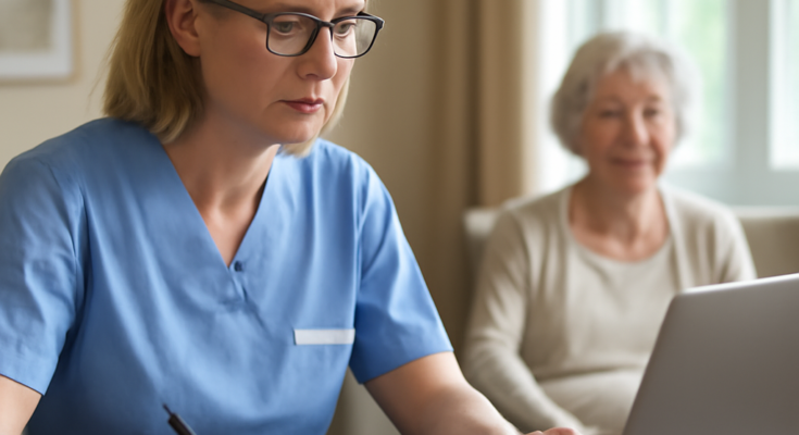 Alt-Text: „BSI gibt Pflegediensten Tipps zur IT-Sicherheit: Updates, starke Passwörter, Backups und Notfallplan gegen Phishing und Ransomware.“