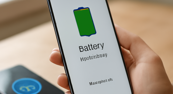 Smartphone mit Android-Logo und eingeblendeter Akkuanzeige – Google-Update optimiert Hintergrundprozesse und verlängert die Akkulaufzeit bei Samsung- und Xiaomi-Geräten.