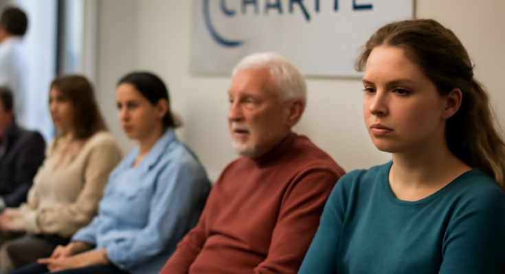 Patienten und Klinikpersonal an der Charité in Berlin: anhaltende IT-Störung führt zu Verzögerungen bei Anmeldung, Terminen und interner Kommunikation.