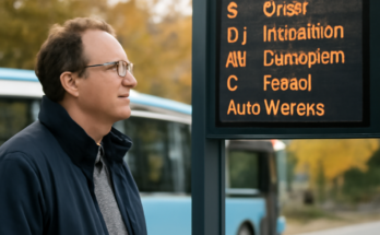 Anzeigetafel an einer Bushaltestelle im Kreis Wesel zeigt wegen IT‑Störung bei Niag und Look keine verlässlichen Echtzeit‑Abfahrtsinfos.