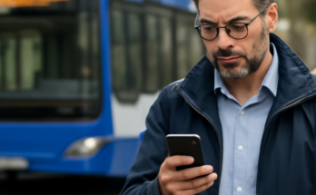 NIAG-Bus an einer Haltestelle: IT-Störung führte zu Verspätungen und Ausfällen, Echtzeitinfos zeitweise eingeschränkt – Fehler inzwischen behoben.