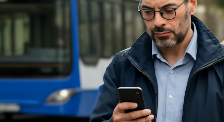 NIAG-Bus an einer Haltestelle: IT-Störung führte zu Verspätungen und Ausfällen, Echtzeitinfos zeitweise eingeschränkt – Fehler inzwischen behoben.