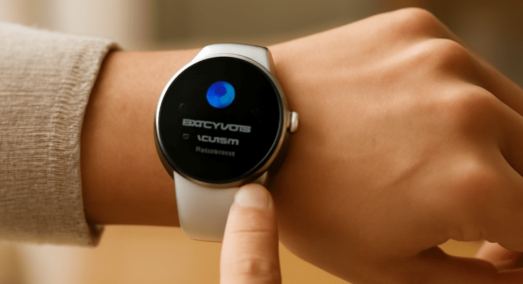 Pixel Watch am Handgelenk mit Wear-OS-Update: neues Feature für schnelleren Zugriff auf Benachrichtigungen und häufige Systemaktionen.
