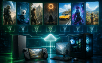 Cloud-Gaming-Plattform mit mehreren Spielen, verbunden mit Konsole, Handheld und PC über die Cloud