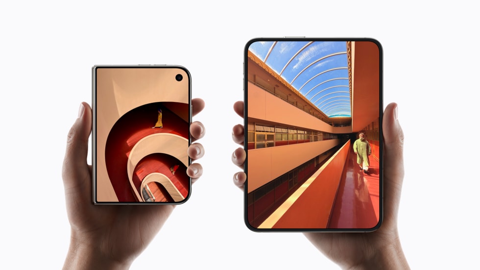 Apple iPhone Duo geschlossen mit 5,4-Zoll-Display und geöffnet mit 7,6-Zoll-Innendisplay
