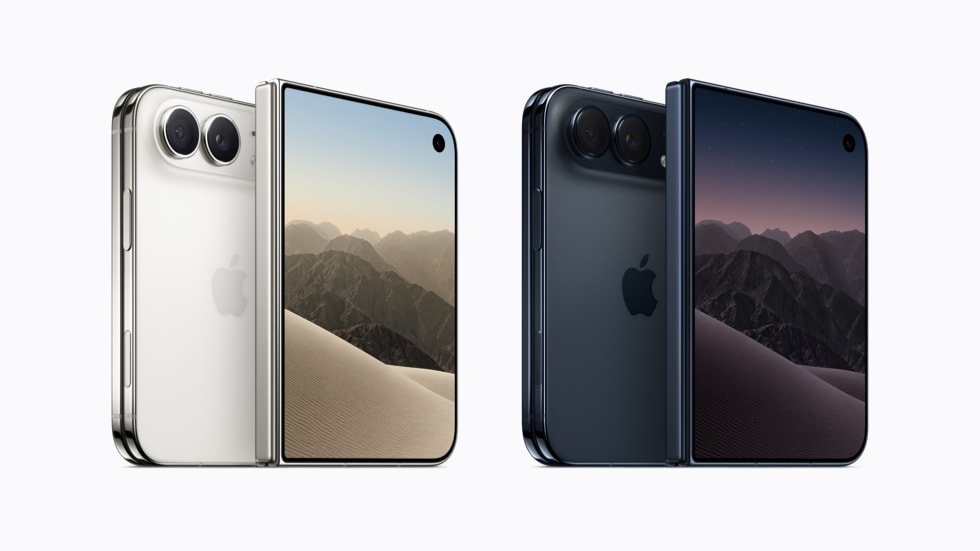 Apple iPhone Duo in Sternenweiß und Nachthimmel, jeweils von Vorder- und Rückseite