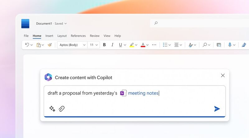 Microsoft Word Benutzeroberfläche mit Copilot-Funktion