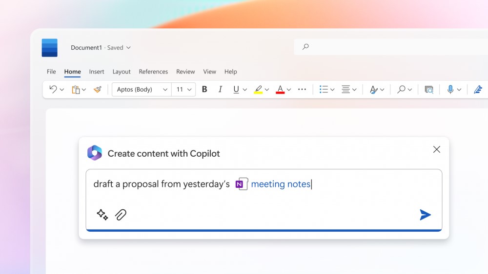 Microsoft Word Benutzeroberfläche mit Copilot-Funktion