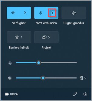 Bluetooth-Geräte in den Windows-11-Schnelleinstellungen verwalten – offizieller Microsoft-Screenshot
