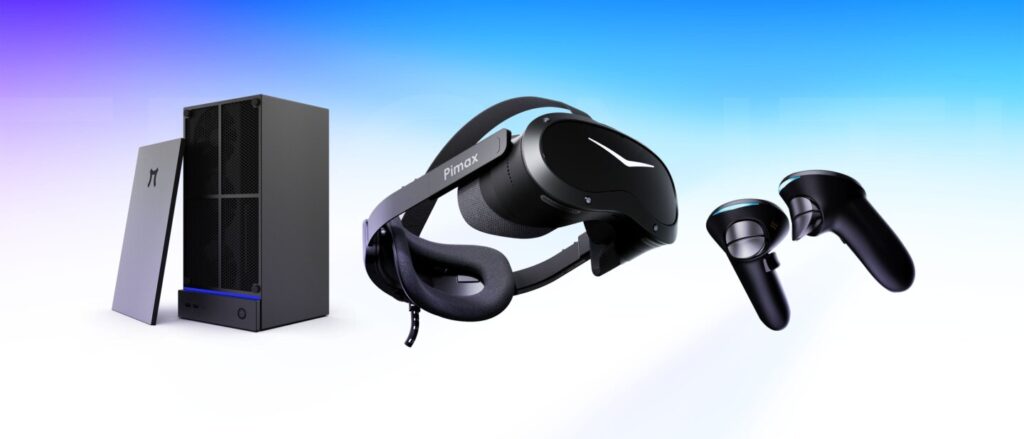 Pimax Crystal Pro mit Controllern und Spation Mini-PC