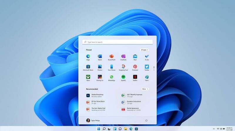Windows-11-Desktop mit geöffnetem Startmenü
